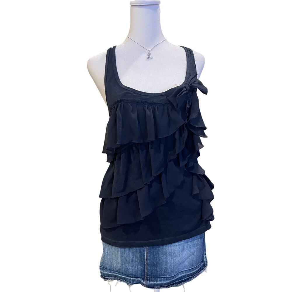 (Sold)vintage hollister navy ruffle with bow tank top
